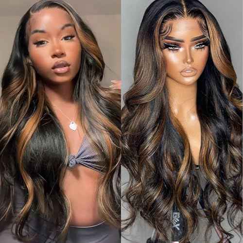 13x6 Ombre Lace Front Wig Human Hair 1B/30 Highlight Lace Front Wig 180% Density Body Wave HD Transparent Lace Frontal Wigs Human Hair Colored Balayage Wig for Black Women 26 Inch