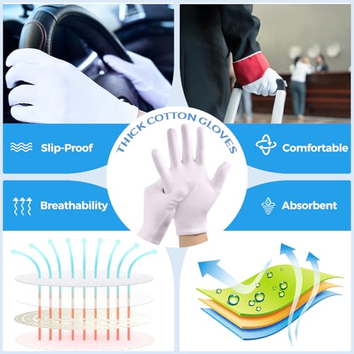 White Cotton Gloves 3 Pairs for Moisturizing, Eczema, Inspection & Cosplay - SLWJAXGT