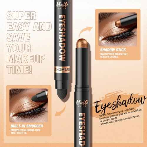 LANGMANNI 8Colors Dual-Ended Cream Eyeshadow Stick Set ? Silky Smooth, Waterproof & Transfer-Proof, Built-in Blender Brush, All-Day Matte & Shimmer Wear Eye Makeup(#A)