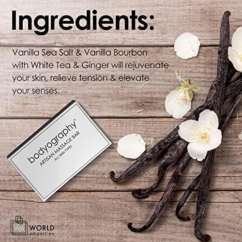 World Amenities - Bodyography Blanc - Bulk Artisan Massage Bar | 1.8 oz | Vanilla White Tea, Mini Travel Size Toiletries (100% Recyclable)| Individually Boxed Hotel Amenities, Suitable for All Skin