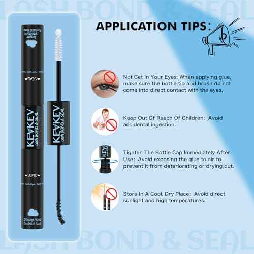KEVKEV Lash Cluster Glue, Bond And Seal Lash Glue, 2 in 1 Waterproof Lash Bond & Seal for Clusters Strong Hold 72H+ Oilproof Latex-Free Easy To Apply (10ml, Black)