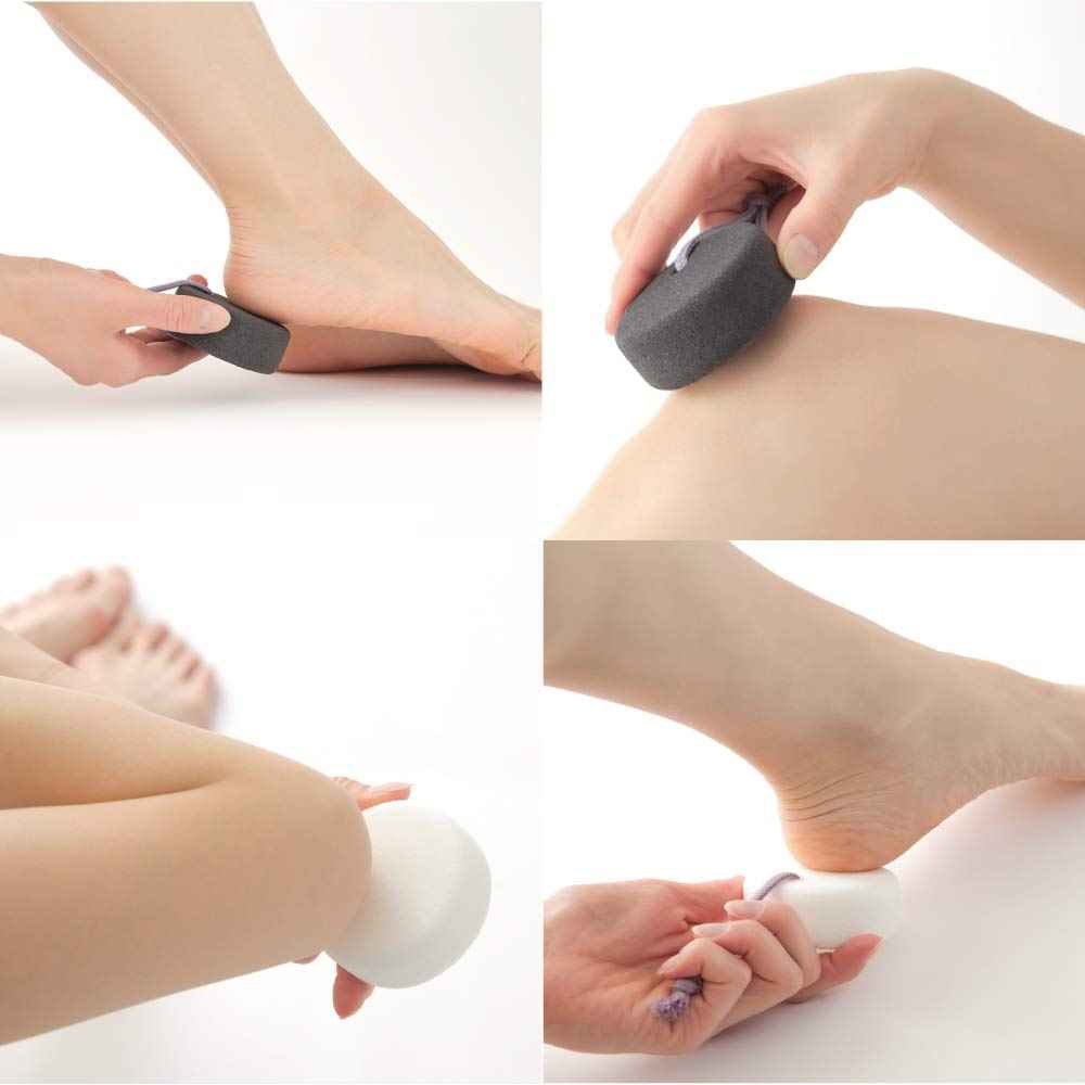 Pumice Stone for Feet, Body, Hands [Made in Japan] Silk or Charcoal Plus Hyaluronic Acid Essence Blended for Extra Fine Smooth Finish, Soft Foot Pumice Scrubber (2 pcs Set (Charcoal and Silk))