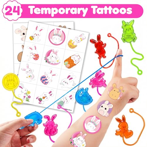 48pcs Bunny Party Favors - Stick Hands & Temporary Tattoos