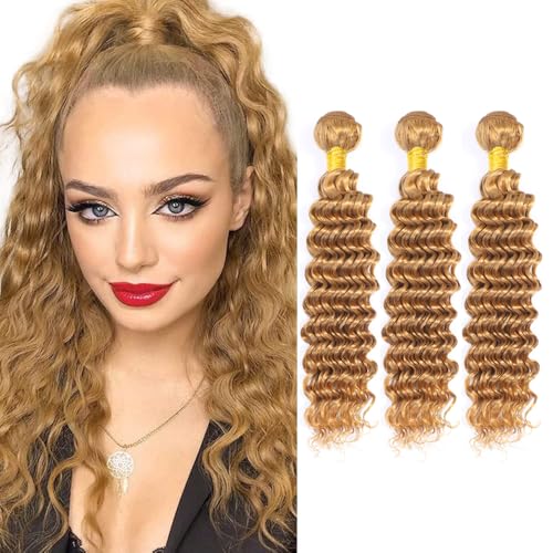 #27 Honey Blonde Deep Wave Human Hair Bundles 18 Inch