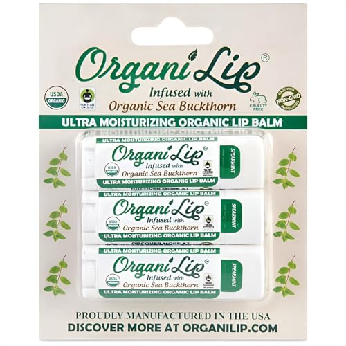 Organic Lip Balm, Spearmint Flavor, Ultra Hydrating Lip Moisturizer for Dry Lips, Oval Shaped Tube, USDA Certified Organic, 3 Pack - OrganiLip