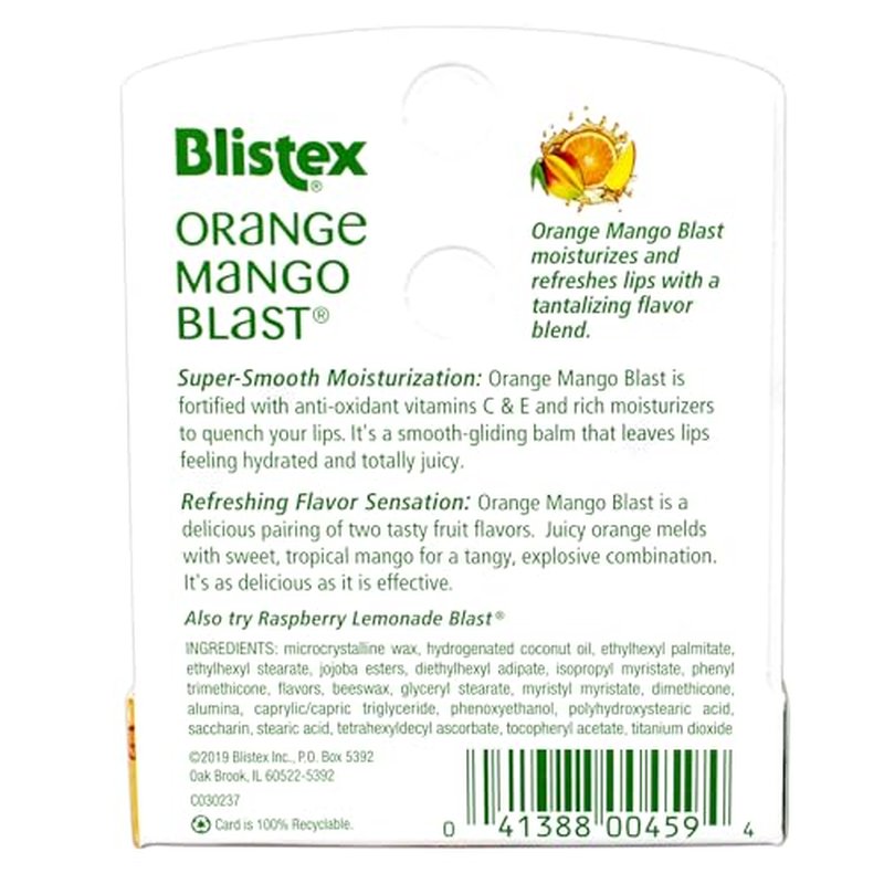 Blistex Orange Mango Blast Lip Balm with Vitamins C & E, Moisturizes & Comforts, 0.15 OZ - 2 Pack