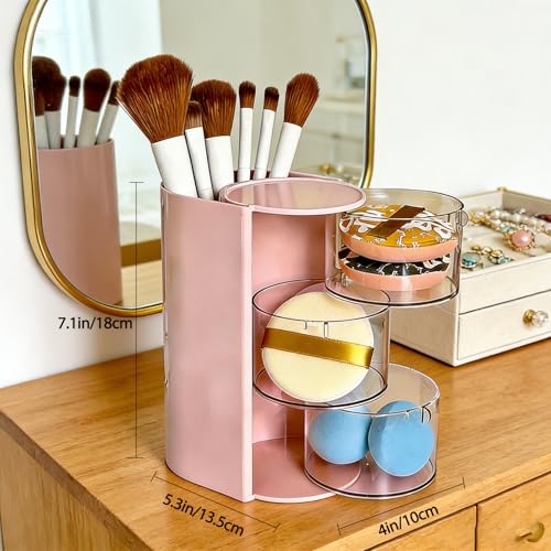 Aodse Hair Accessories Organizer with Rotatable 3-Tier Brush Holder (Pink, 3-Layer) for Hair Clips, Rings & Earrings