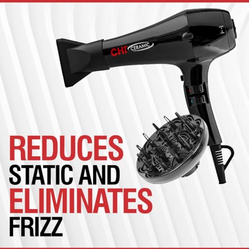 CHI Ceramic 1875 Watt Hair Dryer, Includes A Concentrated Nozzle, Quick-Drying, Reduces Frizz & Increases Shine, Jett Black