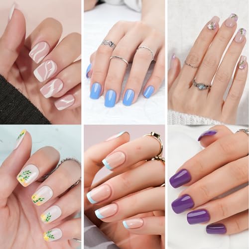 10 Packs (240 Pcs) Nail Tips Soft Gel Acrylic Nail Set Jofay Fashion Nude Pink Flower French Tip Press on Nails, Short Square Fake Nails Glue On Nails with Design Full Cover Nail Kit Salon Manicure