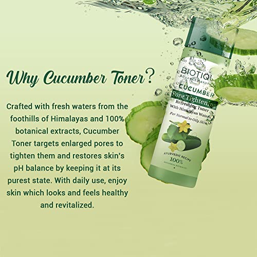 Biotique Bio Cucumber Pore Tightening Toner with Himalayan Waters for Normal to Oily Skin -120 ML/ 4.06Fl.Oz. I Help from Harmful Effects of Sun I Berberis aristata, Cucumis sativus
