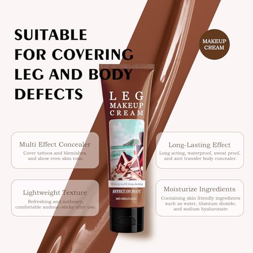 Waterproof Leg Makeup Cream with Brush - No Transfer Body Concealer