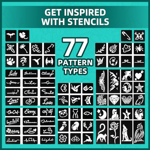 Temporary Tattoo Markers for Skin, 16-Count + 77 Stencils