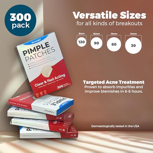 Acne Pimple Patches For Face - Clear Hydrocolloid Acne Patch Zit Stickers - Pimple Patches Salicylic Acid & Tea Tree Oil - Invisible Dots Spots For Sensitive Skin Blemish & Pimples Parches (300 Pack)