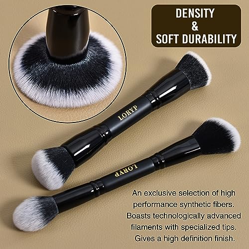 LORYP Black Makeup Brush Set - 2Pc Duo End Foundation & Blush