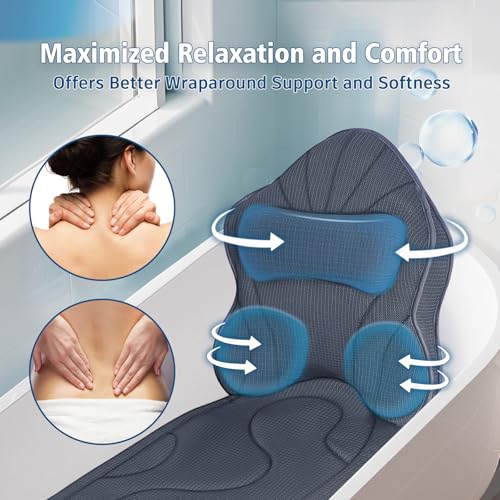Full Body Bath Pillow for Tub-Extra Thick Bathtub Pillow with Head & Neck Support, Soft Tub Pillow for Comfort, Non-Slip Bath Cushion for Women, Men & Seniors, Luxury Bathroom Accessories
