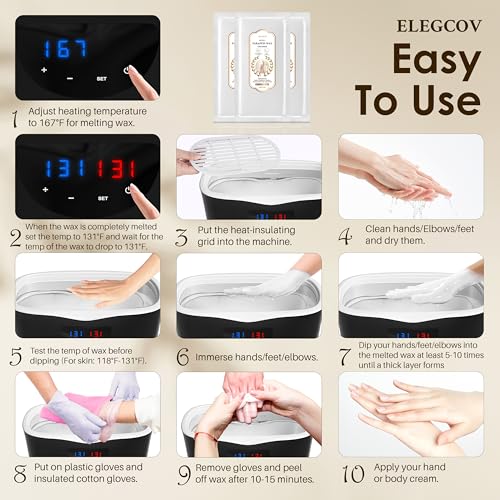ELEGCOV Unscented Paraffin Wax Refills for Hand & Foot Spa - 10 Pack