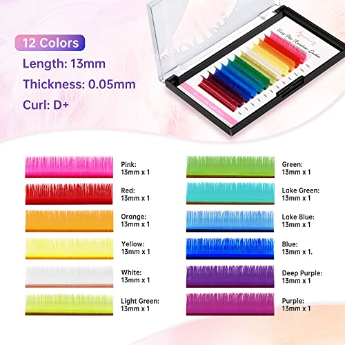 Beauty7 Colored Lash Extensions 12 Colors D+ Curl 0.05mm 13mm