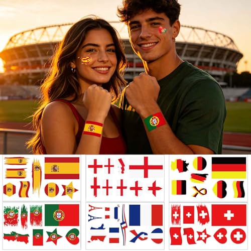 Brazil Flag Temporary Tattoos, 36-Piece Waterproof Set
