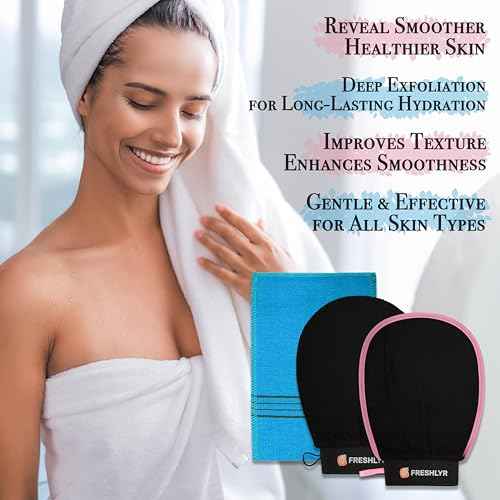 Exfoliating Gloves (3 Pcs) ? Korean Body Scrubber Mitt for Shower & Bath, Deep Cleansing & Dead Skin Remover, Multi-Texture Exfoliator for Smooth & Glowing Skin