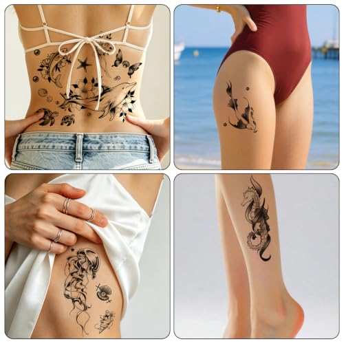 Ocean Temporary Tattoos for Women - 9 Sheets Waterproof