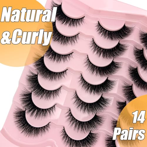 Fluffy 3D Cat Eye Lashes 14 Pairs Reusable Faux Mink Strip