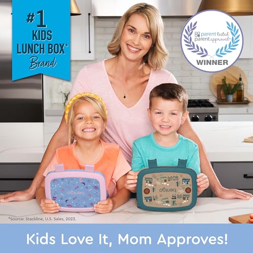 Bentgo Kids Prints Leak-Proof, 5-Compartment Bento-Style Kids Lunch Box - Ideal Portion Sizes for Ages 3-7, Durable, Drop-Proof, Dishwasher Safe, & Made with BPA-Free Materials (Lavender Galaxy)