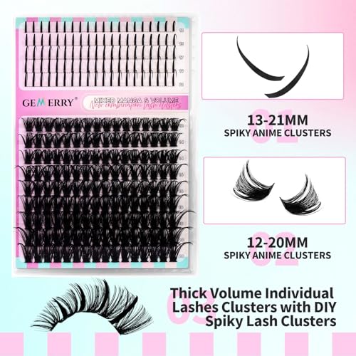 Lash Clusters with Spikes 100D Long 12-21mm Cluster Eyelash Extensions DIY Wispy Natural Lash Clusters Spiky Individual Lashes Eyelashes Mink by GEMERRY