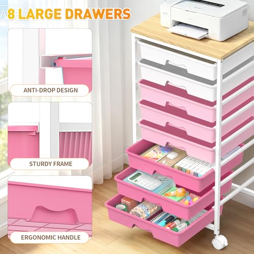 SUNALLY Rolling Storage Utility Cart With 8 Drawers, Drawer Wooden