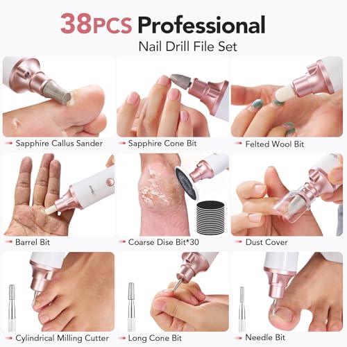 LitBear Cordless Electric Nail Drill Set - 15 Speed Toenail Grinder for Home Salon Care