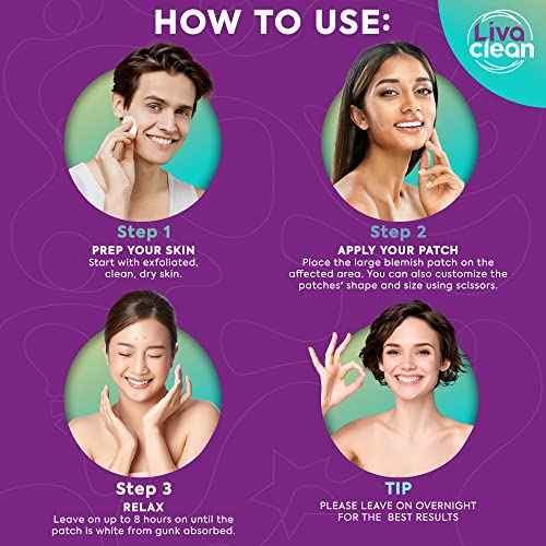 20 CT LivaClean Large Hydrocolloid Acne Patches - for Pore Spots Nose Face Cystic Pimple Zit Patch - Big Pimple Patches Hydrocolloid Bandages Strips