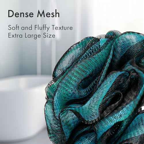 AmazerBath Charcoal Loofah Sponge, Large Shower Loofah 75g/PCS - Body Scrubber Loofa Set of 4 - Charcoal Blue, Green, Purple & Red, Bath Sponge for Men and Women