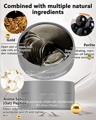 Under Eye Patches (60Pcs) - Upgraded Eye Mask Black Pearl & Collagen, Eye Treatment Mask, Under Eye Bag Treatment, Eye Mask for Puffy Eyes, Anti-Aging, Anti-Wrinkle, Fine Lines, Under eye Dark Circles