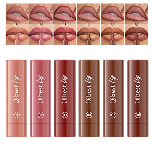 6 Colors 2-in-1 Lip liner and Lipstick Set, Matte Lipstick Crayon Lip Liner Pencil, High Pigmented Smooth Creamy Long Lasting Waterproof Lipstick