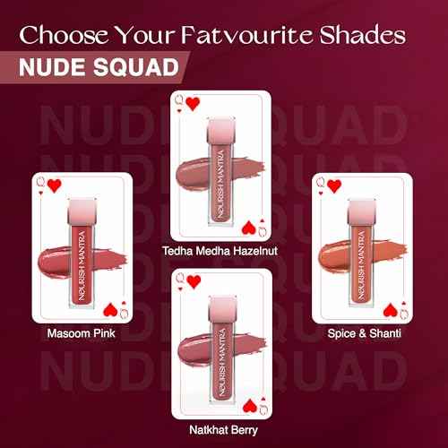 NOURISH MANTRA Matte Liquid Lipstick with SPF/Mini Lipstick/Water Proof/Smudge Proof/Transfer Proof/Long Lasting/For All Skin Tones/Set of - 4 (1.2ml Each)