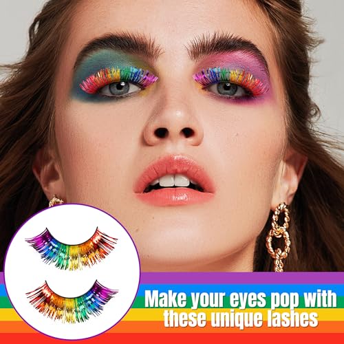 5 Pairs 3D Rainbow Eyelashes with Tinsel - Pride & Rave