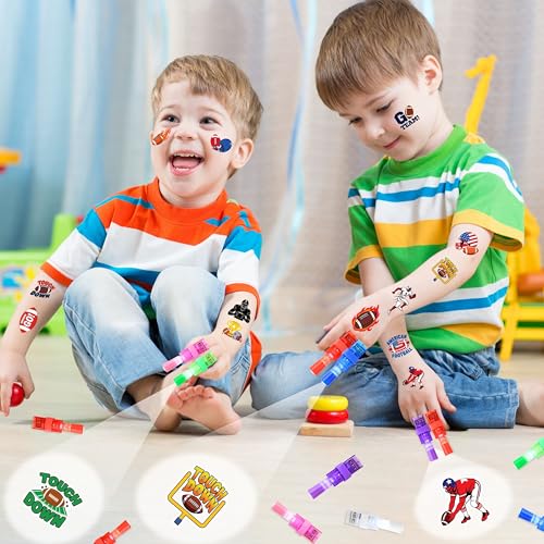 72 PCS Football Party Favors ? 48 PCS Luminous Tattoos & 24 PCS LED Finger Lights Combo ? Birthday Goodie Bag Fillers, Party Supplies, Gifts Light Up Toys Glow In The Dark for Boys and Girls