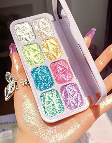 8 Color Highlighter Palette - Face & Eye Shimmer Makeup