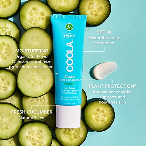 COOLA Organic Face Sunscreen SPF 30 Sunblock Lotion, Dermatologist Tested Skin Care for Daily Protection, Vegan and Gluten Free, Cucumber, 1.7 Fl Oz