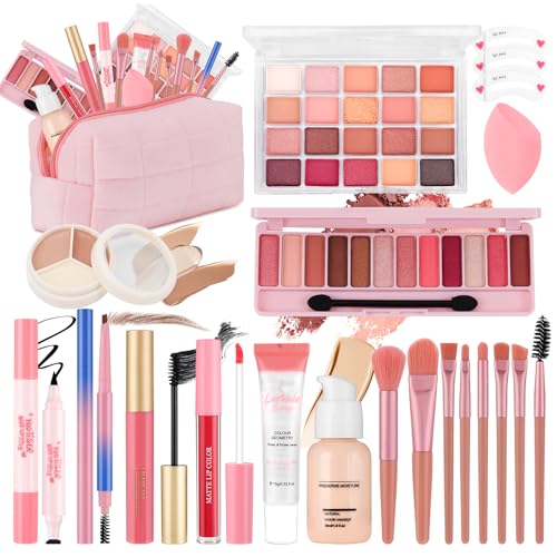 All In One Makeup Kit for Beginners with Foundation, Eyeshadow & Brushes