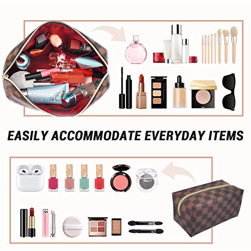 Checkered Makeup Bag, 2 Pcs Portable Leather Cosmetic Bag, Travel Toiletry Bag for Women, PERFECT for Christmas, Birthdays, Valentine¡¯s Day