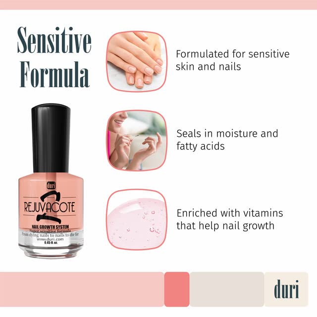 Duri Rejuvacote 2 Nail Growth System Sensitive Formula - Nail Hardener and Strengthener for Brittle, Breaking, Splitting Nail Repair - 0.45 Fl Oz (Pack of 3)