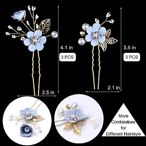 6 Piece Bridal Wedding Hair Pins with Pearls & Rhinestones