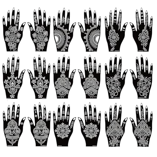 Henna Stencils 18 Sheet Henna tattoo kit Hands henna Tattoo Sticker Indian Temporary Tattoo Stencil Self Adhesive Tattoo Templates