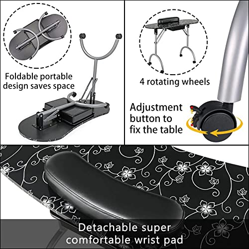 36" Portable Manicure Table with LED Magnifier & Rolling Wheels