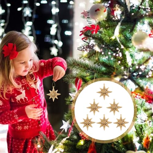 Operitacx 18 Pcs Golden Star Ornaments Christmas Tree Decoration 3D Glitter Gold Star 8 Point Star Christmas Tree Hanging Pendants for Holiday Wedding Christmas Party Decoration