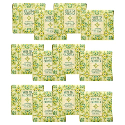 Greenwich Bay Mini Botanical Soap Bars ? 12 Pack 1.9 oz Each ? Individually Wrapped Guest Soaps for Airbnb, Spa, Travel, Bath ? Travel Size Bar Soap Set, White Tea Calendula