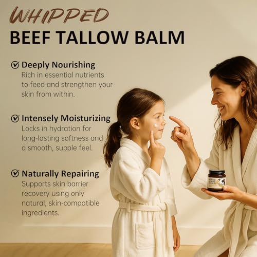 Whipped Tallow Balm for Face ? 100% Grass-Fed Organic Beef Tallow Cream with Manuka Honey & Beeswax ? Body & Face Moisturizer for Sensitive Skin, Nourishing & Repairing, 4.2 oz