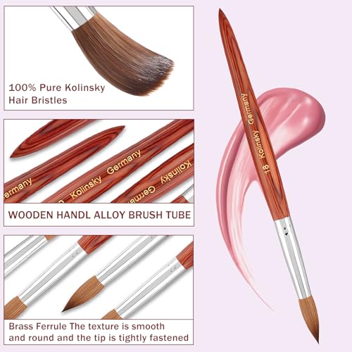 Kolinsky Acrylic Nail Brush Size #18, Pure Kolinsky Nail Art Brushes for Nails Art Extension & Acrylic Powder Application, Red Wood Hand Nail Brush Salon-Grade Manicures Home