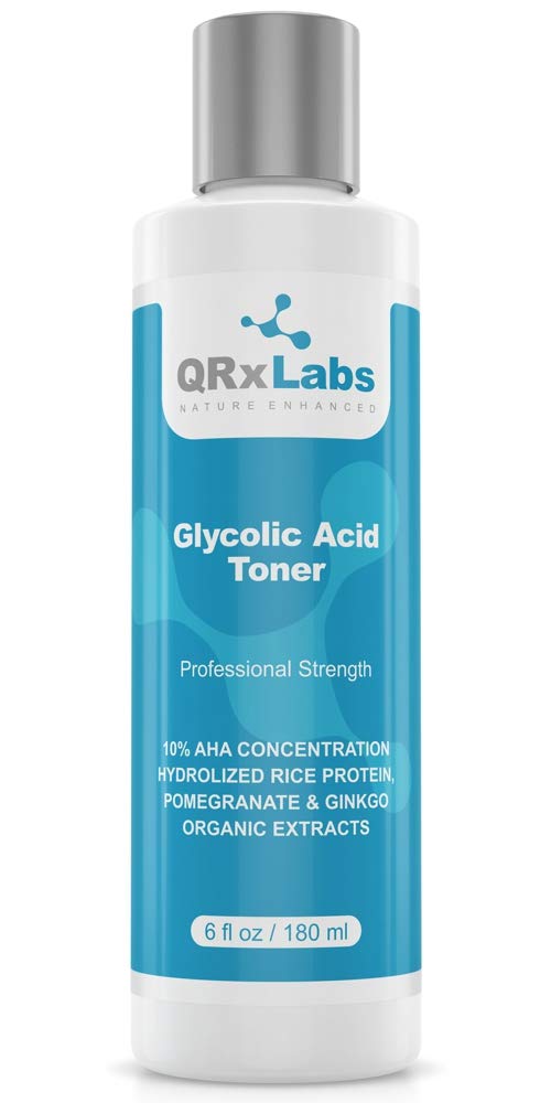 Glycolic Acid Toner - Professional Exfoliating Anti-Aging Toning Solution for Face with 10% AHA, Witch Hazel, Hydrolyzed Rice Protein and Pomegranate & Ginkgo Biloba Extracts - 1 Bottle of 6 fl oz