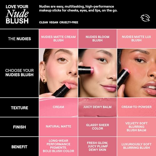 Nudestix Nudies Blush Stick ? 3-in-1 Cream Blush for Cheeks, Eyes & Lips with Built-In Brush | Soft Matte Finish for a Natural Flush